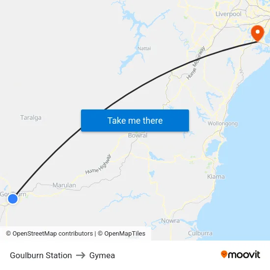 Goulburn Station to Gymea map