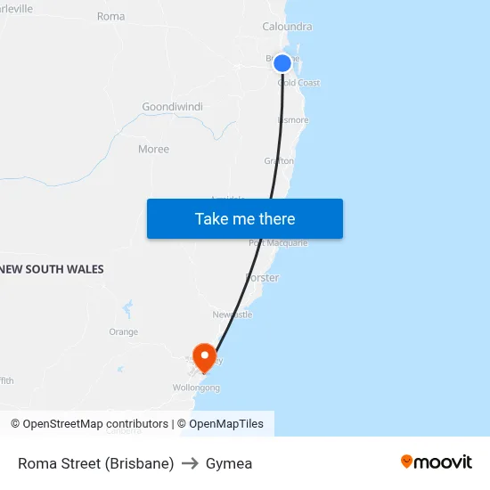 Roma Street (Brisbane) to Gymea map