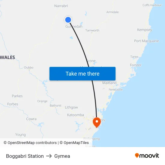 Boggabri Station to Gymea map