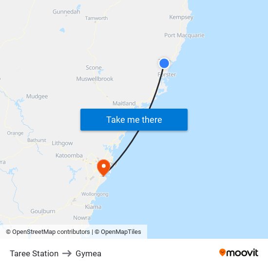 Taree Station to Gymea map