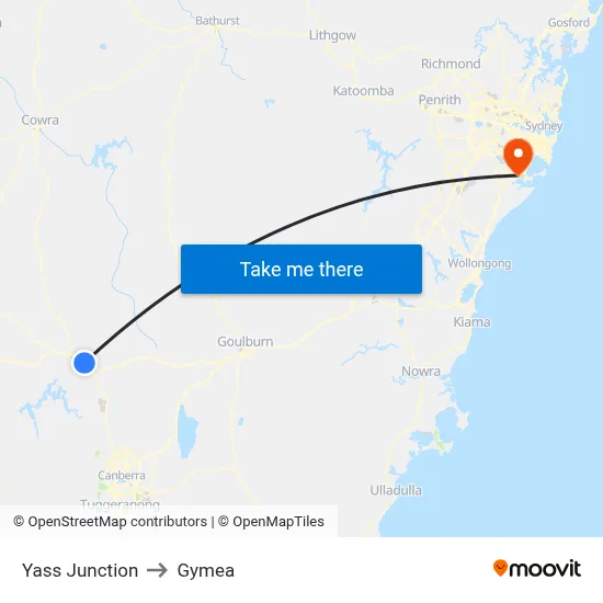 Yass Junction to Gymea map