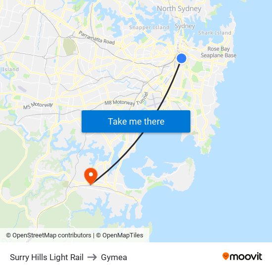 Surry Hills Light Rail to Gymea map