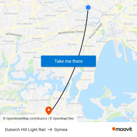 Dulwich Hill Light Rail to Gymea map