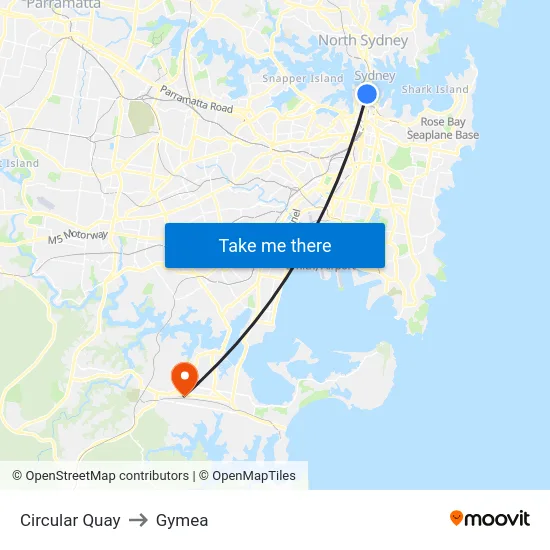 Circular Quay to Gymea map