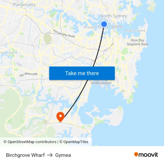 Birchgrove Wharf to Gymea map