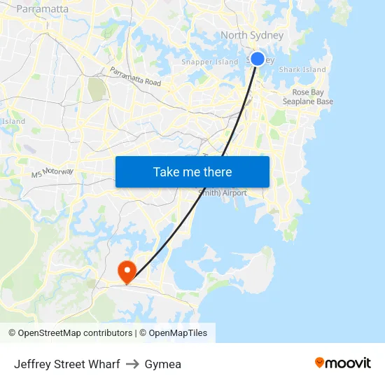 Jeffrey Street Wharf to Gymea map