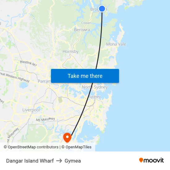 Dangar Island Wharf to Gymea map