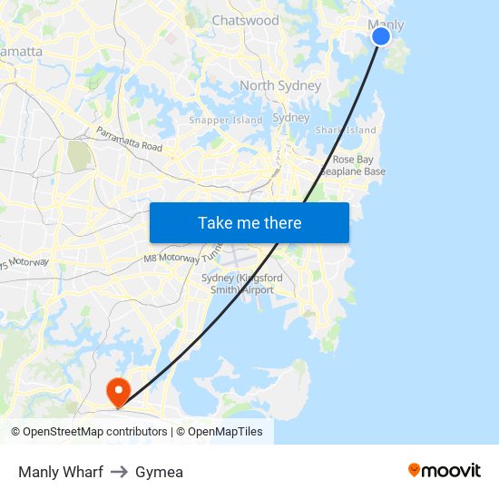 Manly Wharf to Gymea map