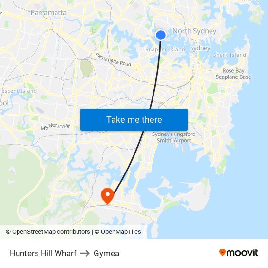 Hunters Hill Wharf to Gymea map