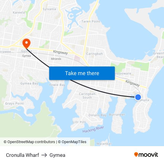 Cronulla Wharf to Gymea map