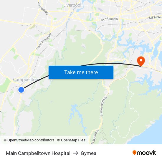Main Campbelltown Hospital to Gymea map