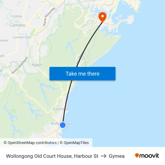 Wollongong Old Court House, Harbour St to Gymea map