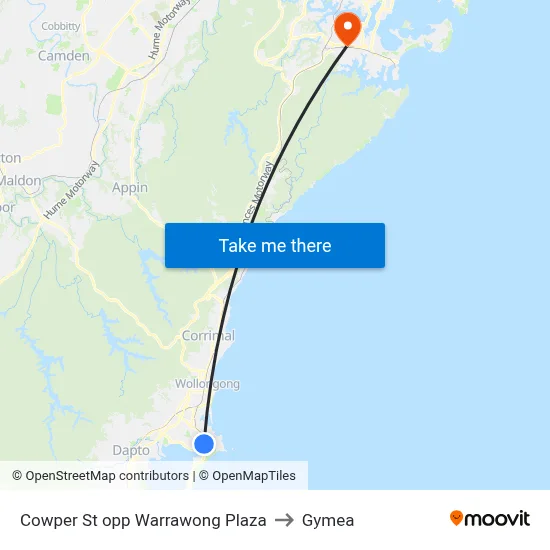 Cowper St opp Warrawong Plaza to Gymea map