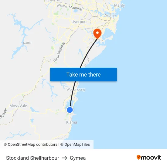 Stockland Shellharbour to Gymea map