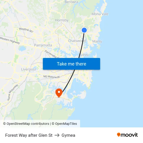 Forest Way after Glen St to Gymea map
