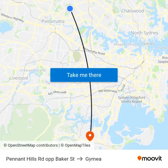 Pennant Hills Rd opp Baker St to Gymea map