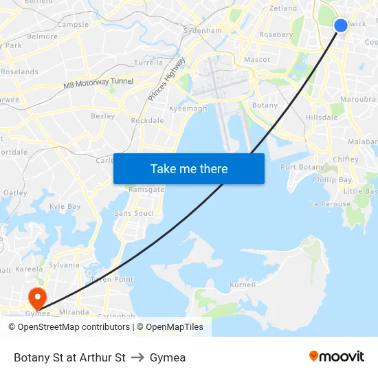 Botany St at Arthur St to Gymea map