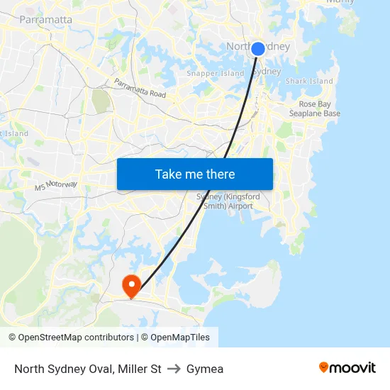 North Sydney Oval, Miller St to Gymea map