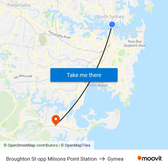 Broughton St opp Milsons Point Station to Gymea map