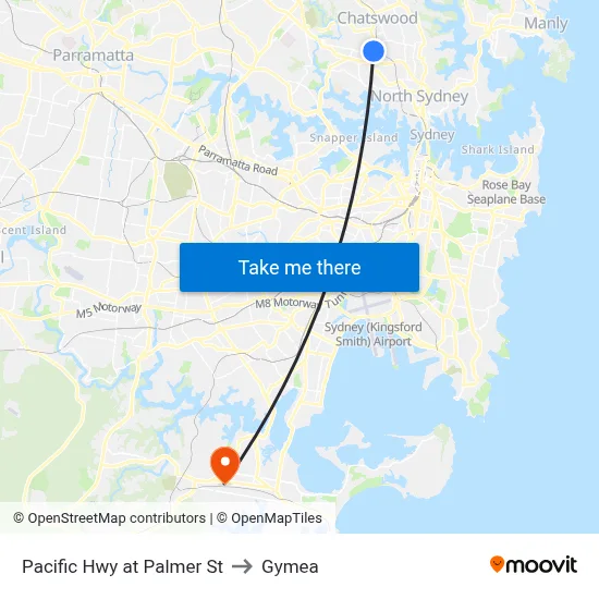 Pacific Hwy at Palmer St to Gymea map