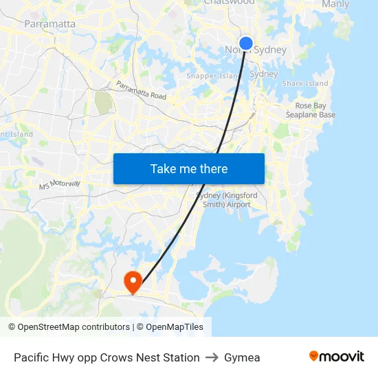 Pacific Hwy opp Crows Nest Station to Gymea map