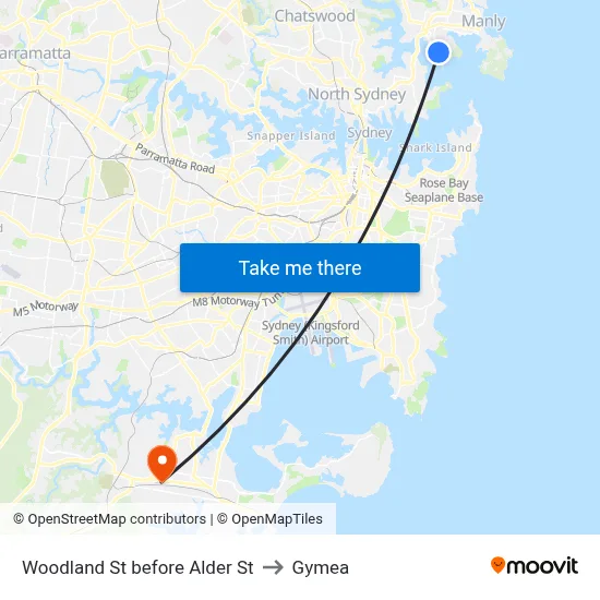 Woodland St before Alder St to Gymea map