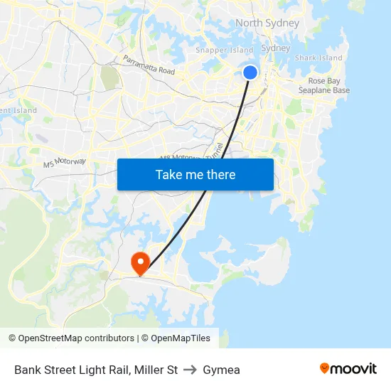 Bank Street Light Rail, Miller St to Gymea map