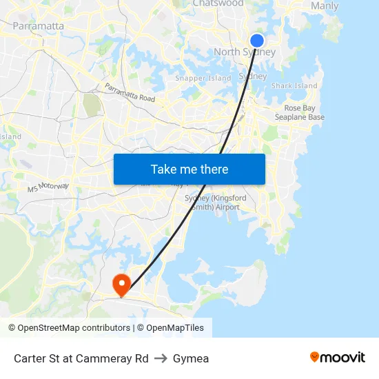 Carter St at Cammeray Rd to Gymea map