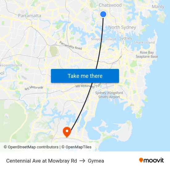 Centennial Ave at Mowbray Rd to Gymea map