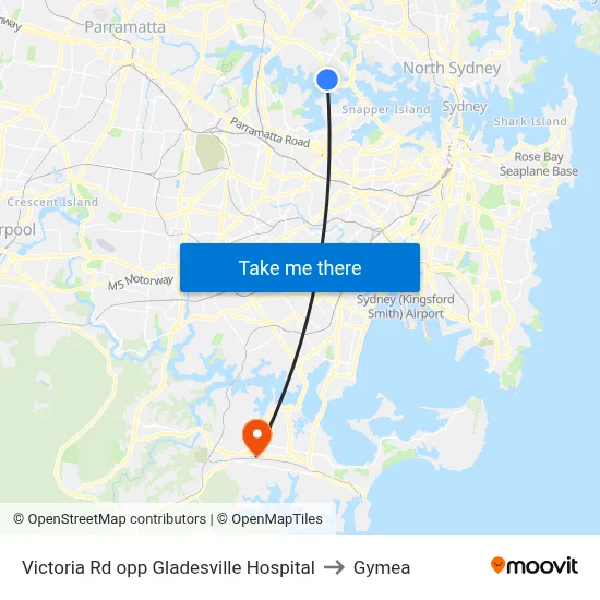 Victoria Rd opp Gladesville Hospital to Gymea map