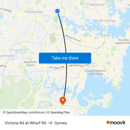 Victoria Rd at Wharf Rd to Gymea map
