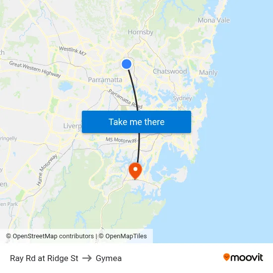 Ray Rd at Ridge St to Gymea map