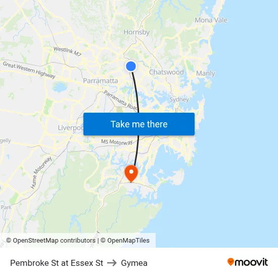 Pembroke St at Essex St to Gymea map