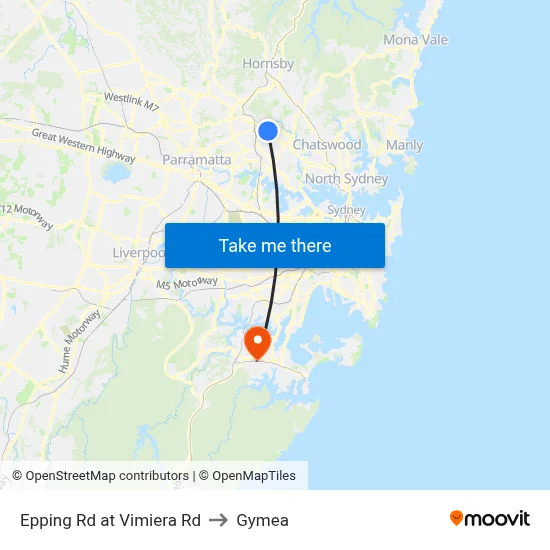 Epping Rd at Vimiera Rd to Gymea map