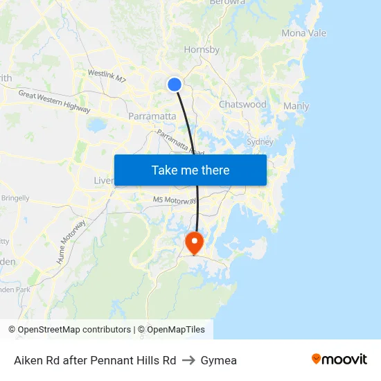 Aiken Rd after Pennant Hills Rd to Gymea map
