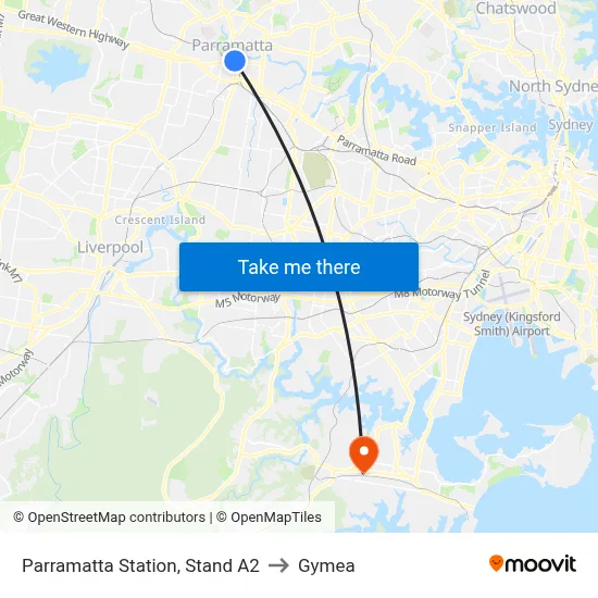 Parramatta Station, Stand A2 to Gymea map