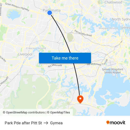 Park Pde after Pitt St to Gymea map