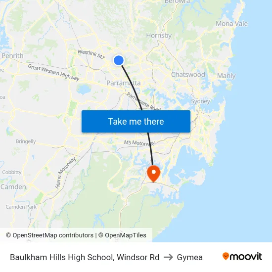 Baulkham Hills High School, Windsor Rd to Gymea map