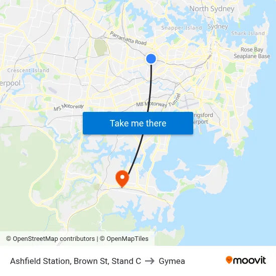 Ashfield Station, Brown St, Stand C to Gymea map