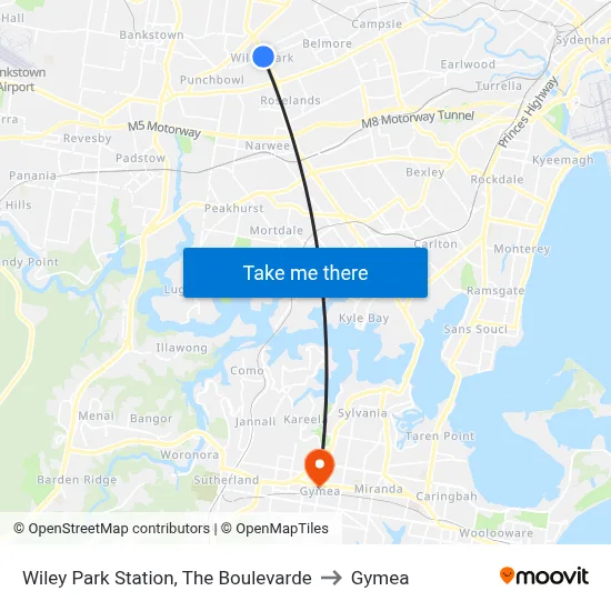 Wiley Park Station, The Boulevarde to Gymea map