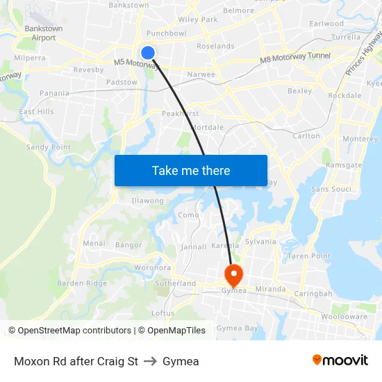 Moxon Rd after Craig St to Gymea map