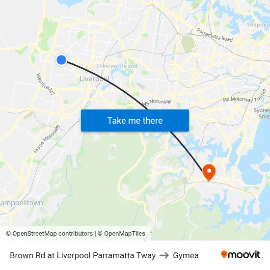 Brown Rd at Liverpool Parramatta Tway to Gymea map