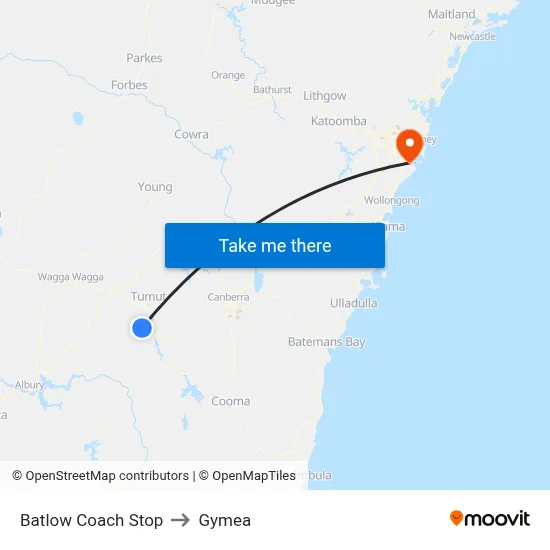Batlow Coach Stop to Gymea map