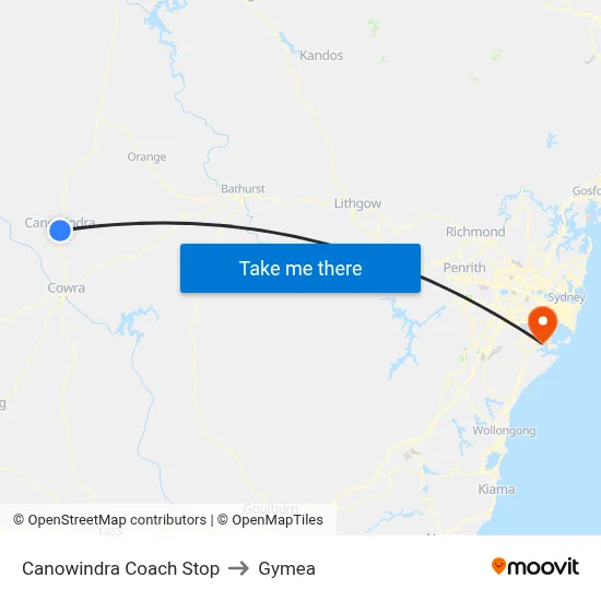 Canowindra Coach Stop to Gymea map