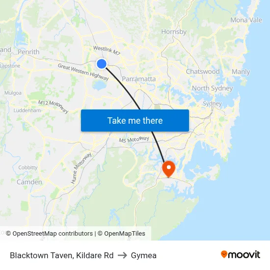 Blacktown Taven, Kildare Rd to Gymea map