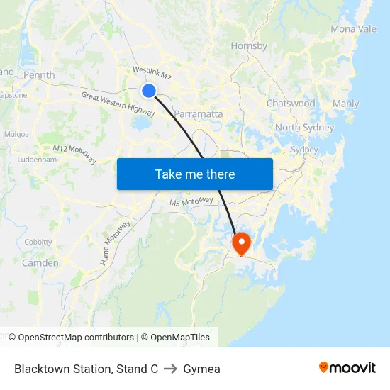 Blacktown Station, Stand C to Gymea map