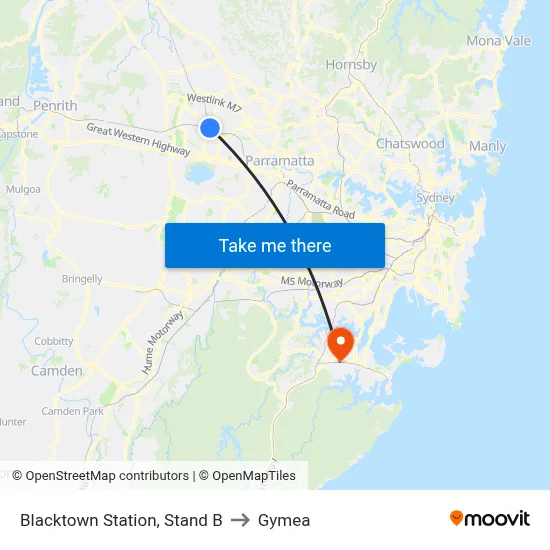 Blacktown Station, Stand B to Gymea map