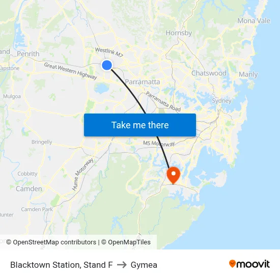 Blacktown Station, Stand F to Gymea map