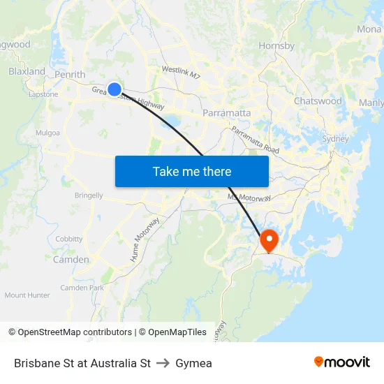 Brisbane St at Australia St to Gymea map