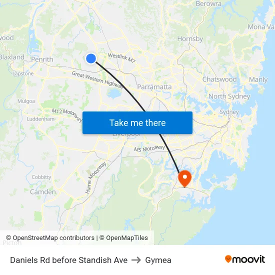 Daniels Rd before Standish Ave to Gymea map
